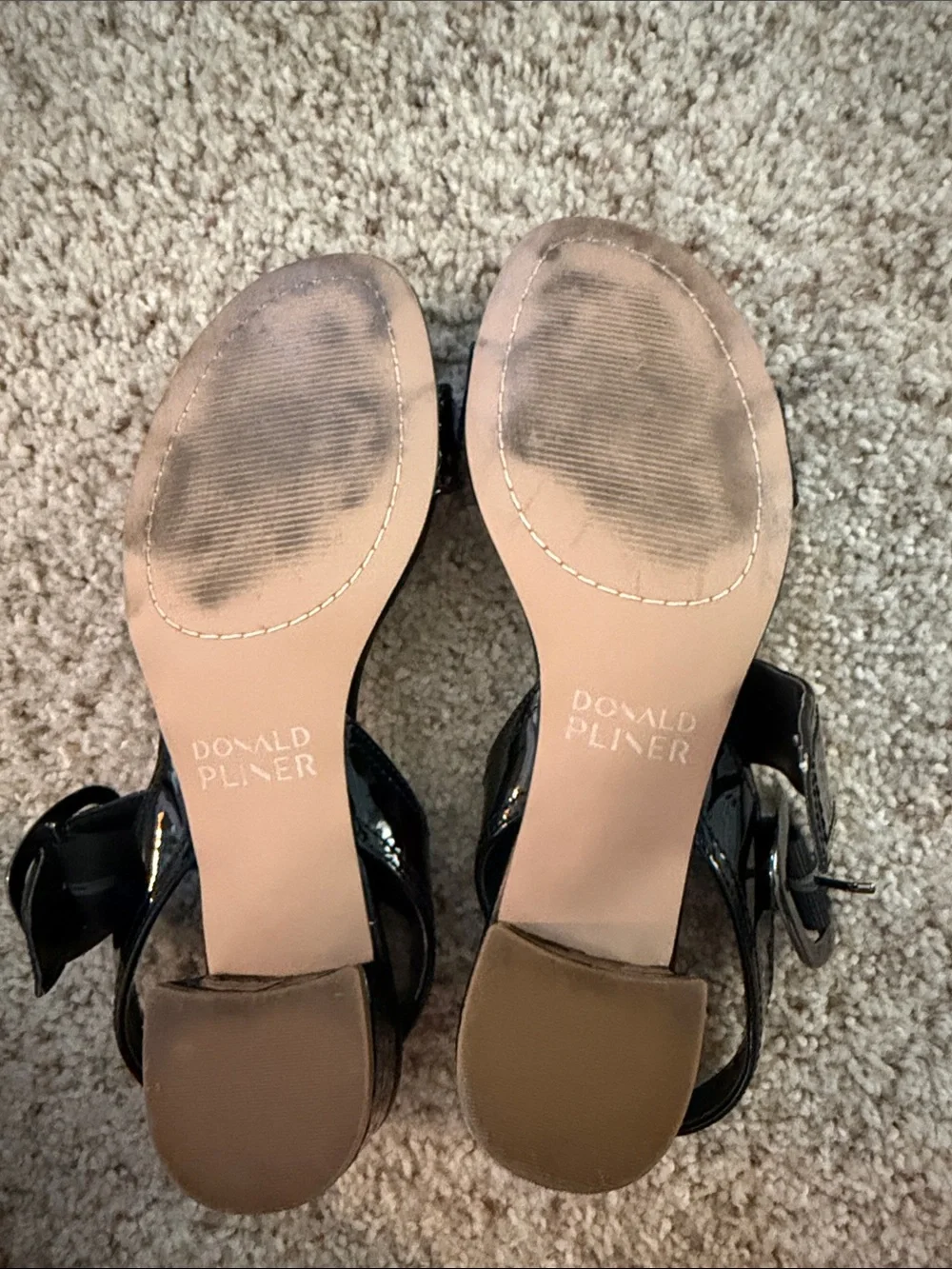 Donald J. Pliner Black Patent Leather Two-Strap Slingback Sandals